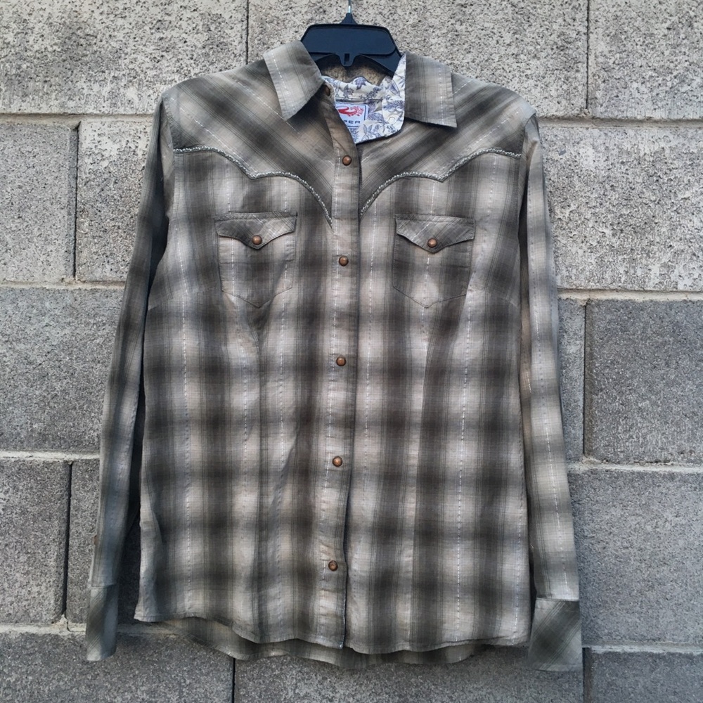 Roper Women Large Shirt Western Wear Pearl Snap Rodeo Flip Cuff Cowgirl Plaid